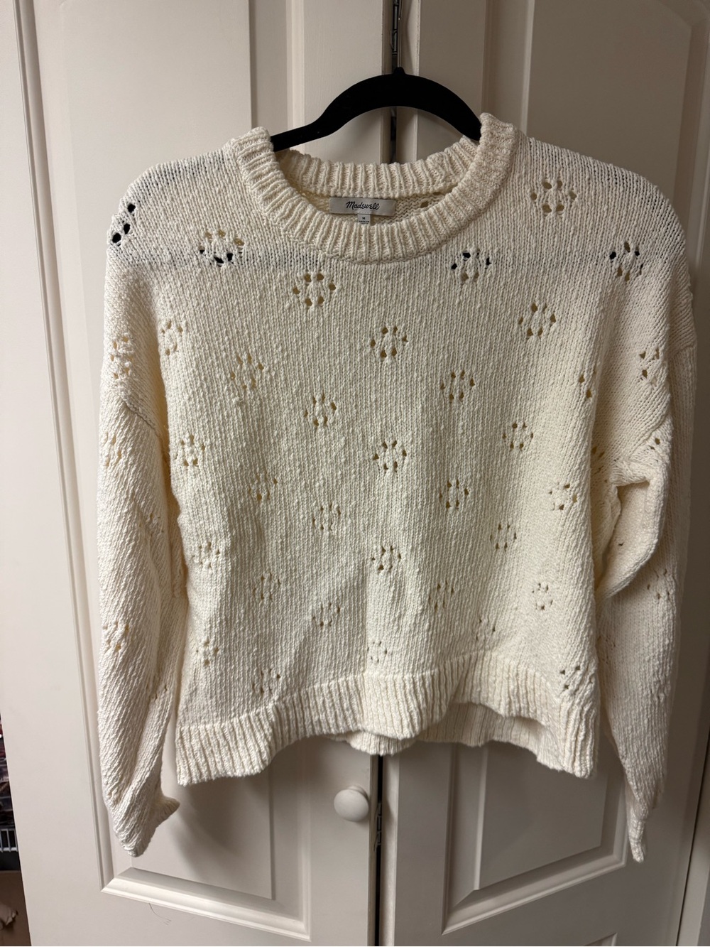 Madewell Cream Eyelet Knit Crewneck Sweater